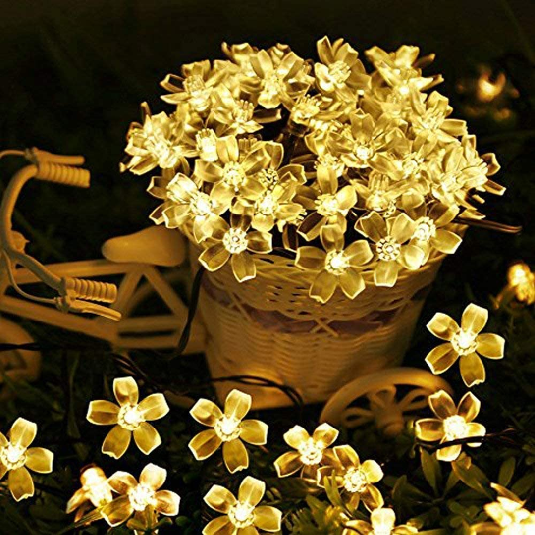 Silicon Flower Diwali LED Lights for Home decoration, Warm White, 16 Flower LEDs, Pack of 3