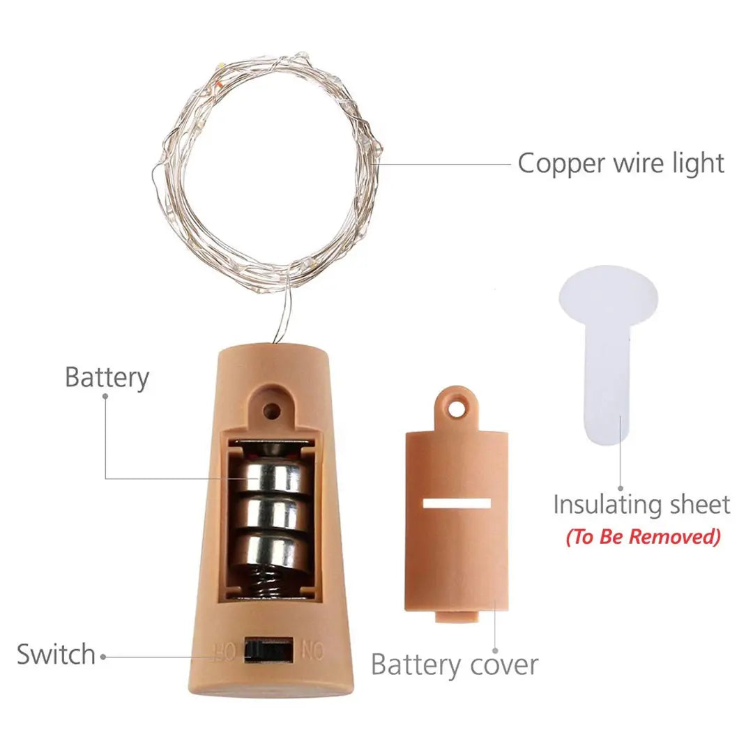 Wine bottle cork Diwali LED Light, Warm White, Pack of 2 - Apollo Universe