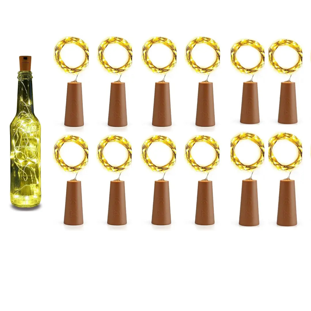 Wine bottle Cork Dilwali LED Light for Diwali, Home, Birthday decoration, Warm White, Pack of 12 - Apollo Universe