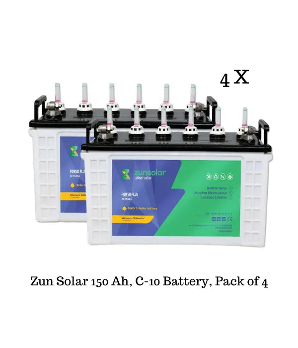 Zun Solar 150 Ah, 12 Volts Solar C-10 Battery, Pack of 4 - Apollo Universe