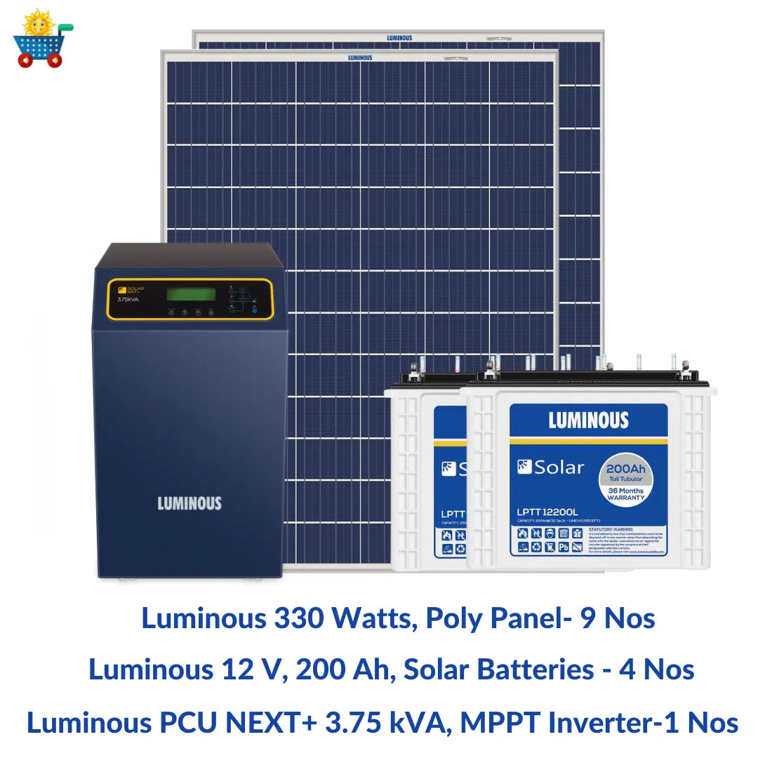 Luminous solar 3kw solar off grid system with PCU NXT+ 3.75 kVA off grid inverter with solar battery 150ah price- Apollo Universe