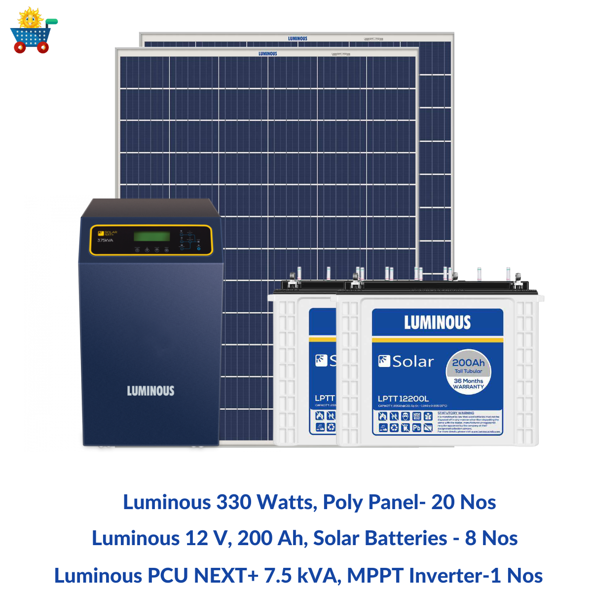 Luminous 6 kw solar off grid system with 7.5 kVA MPPT off grid inverter and solar battery 200ah at best price for home- Apollo Universe