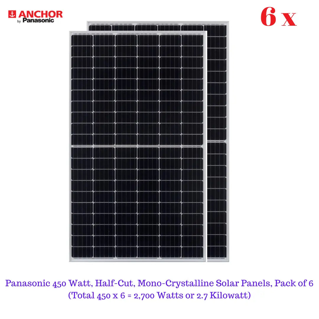 Panasonic 450 Watt - 24 Volts super high efficiency, Half-Cut, Mono-Crystalline Solar Panel, Pack of 6 Apollo Universe Services