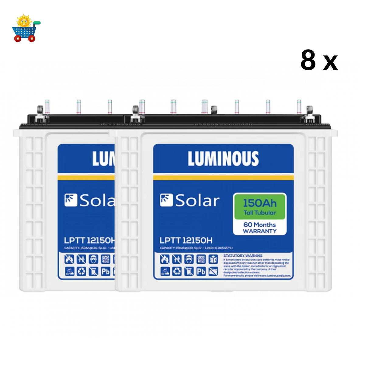Luminous solar 6.6 kilowatt, 1-Phase, Polycrystalline, solar off-grid system with off grid PCU 7.5 kVA MPPT Inverter & 200 Ah solar C-10 batteries (8 Nos)- Combo Kit