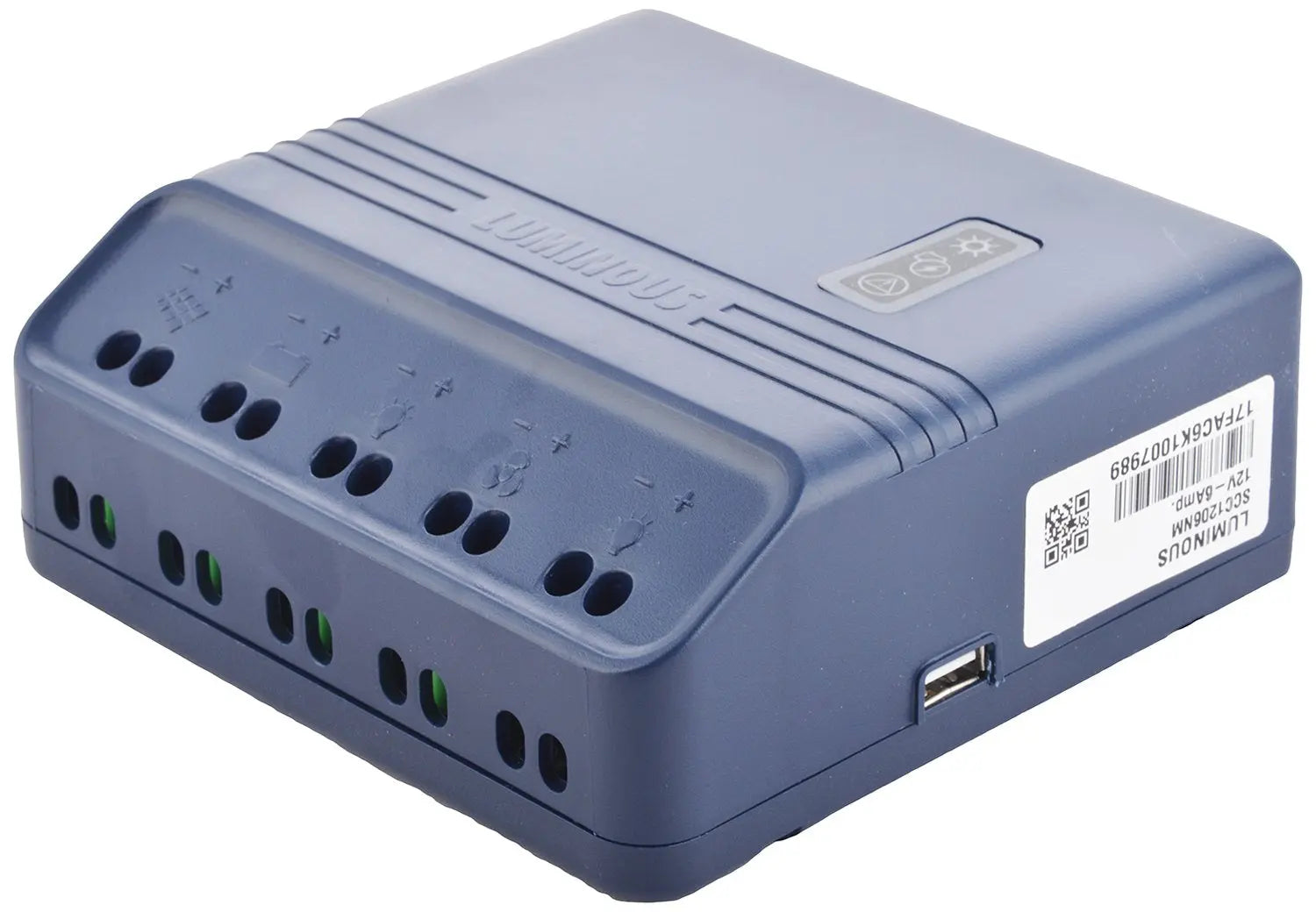 Luminous Solar Charge Controller 6 Amp - Blue, SCC1206 with USB port - Apollo Universe