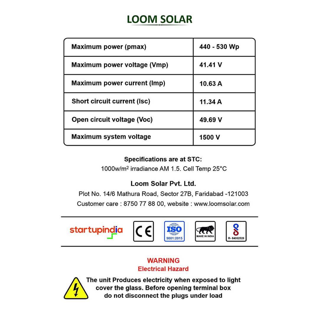 Loom Solar Shark 440 Watt - 24 Volts super high efficiency Bi-facial Half-Cut, Mono-Crystalline Solar Panel, Pack of 2