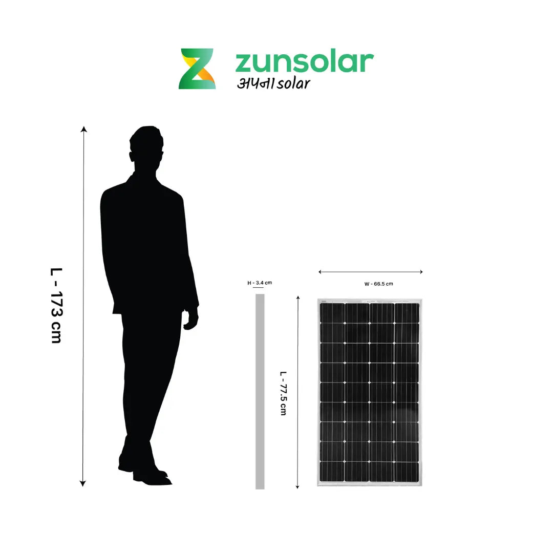 ZunSolar Carat 24 ZR 100 Watt Mono-Crystalline Solar Panel for solar home light system and small battery charging, Pack of 1 Apollo Universe Services
