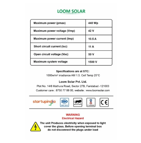 Loom Solar 440 Watt - 24 Volts Half-Cut, Shark Mono Crystalline Solar Panel - Apollo Universe