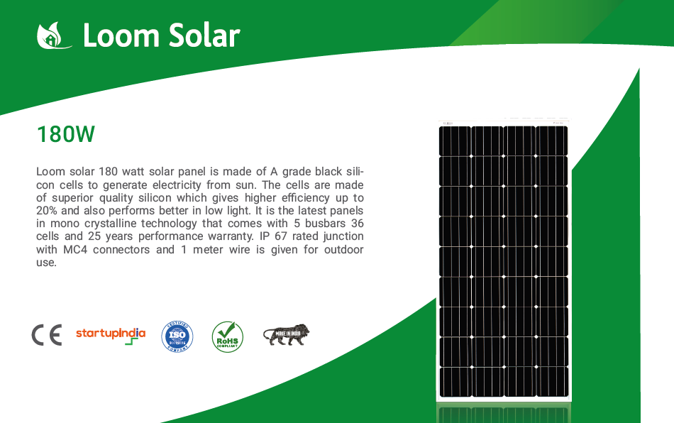 Loom Solar 180 Watt - 12 Volts Mono Crystalline Solar Panel (Pack of 4) - Apollo Universe
