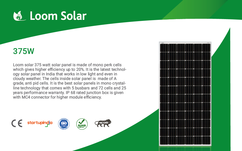 Loom Solar 375 Watt - 24 Volts Mono Crystalline Solar Panel (Pack of 6) - Apollo Universe