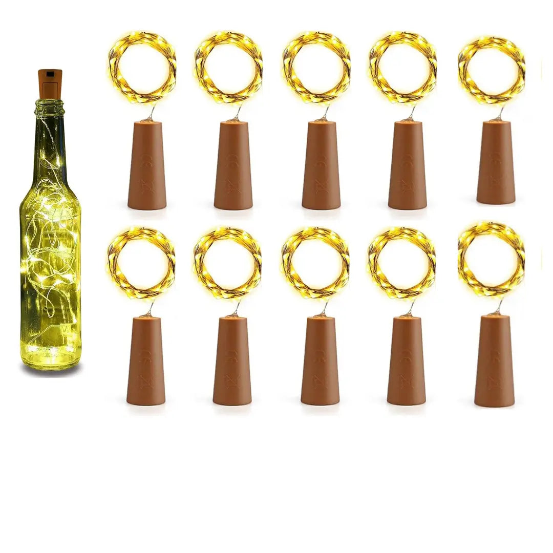 Wine bottle Cork Diwali LED Light for Diwali, Home, Birthday Decoration, Warm White, Pack of 10- Apollo Universe 