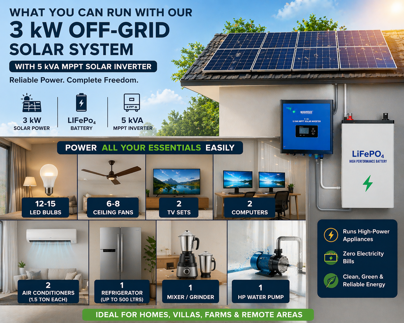 3 kW solar off-grid rooftop installation at best price in India 