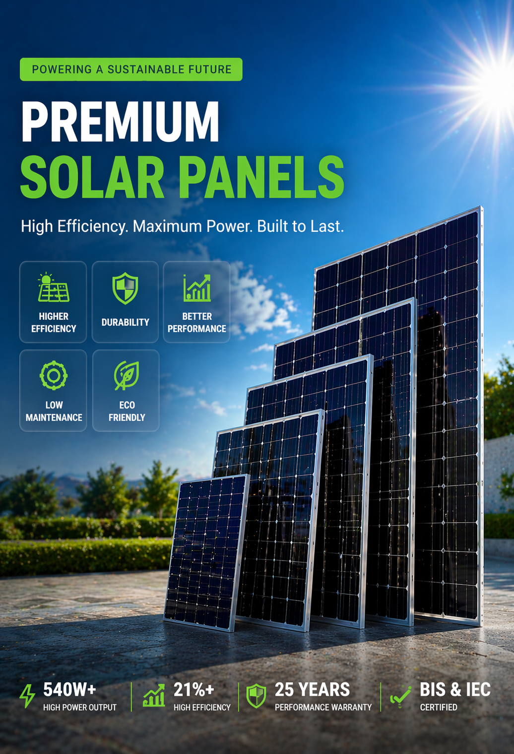 solar panels for home rooftop system high efficiency 540W mono crystalline panels with 25 years warranty and BIS IEC certified
