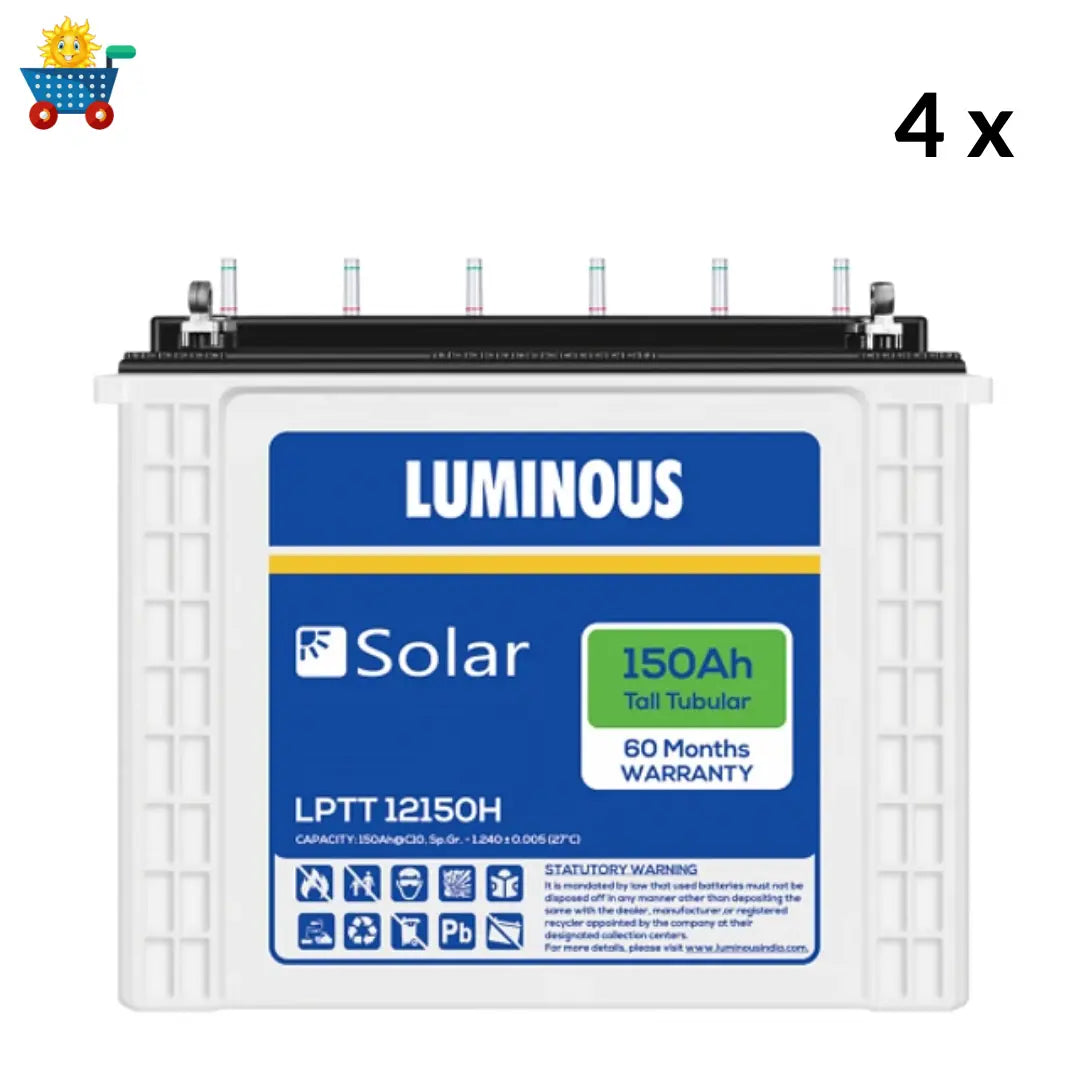 Luminous solar 3 kilowatt, Polycrystalline, solar off-grid system with Luminous off grid PCU 3.75 kVA MPPT Inverter & Luminous 150 Ah solar C-10 batteries (4 Nos)- Combo Kit Luminous Solar