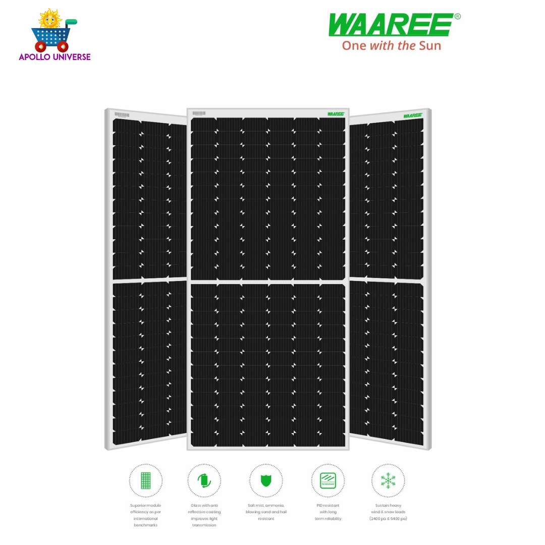 Waaree 450 Watt - 24 Volts super high efficiency, Half-Cut, Mono-Crystalline Solar Panel, Pack of 2