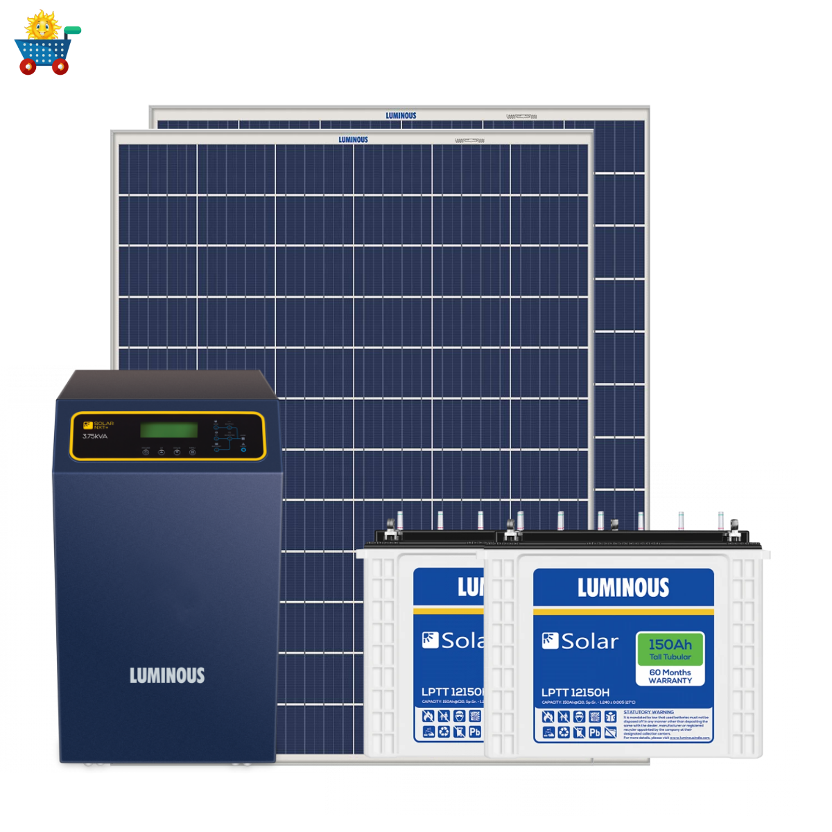 Luminous solar 10 kilowatt, 1-Phase, Polycrystalline, solar off-grid system with off grid PCU 12.5 kVA MPPT Inverter & 150 Ah solar C-10 batteries (10 Nos)- Combo Kit
