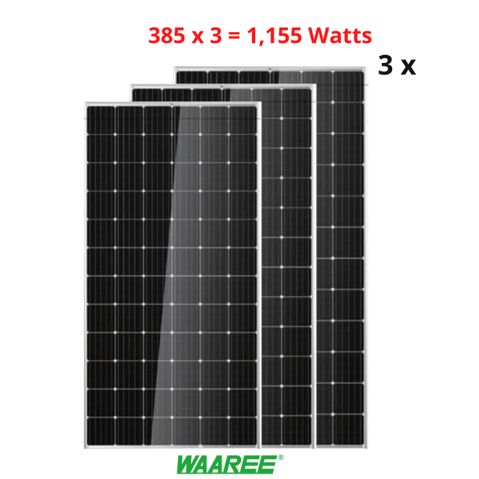 Waaree Energies 385 Watt - 24 Volts Mono Crystalline Solar Panel (Pack of 3) - Apollo Universe